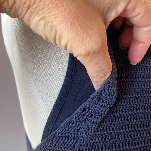 THEORY SAKS FIFTH AVENUE CROCHET COTTON SLEEVELESS DRESS YURI VERSE NAVY size M - Picture 4 of 12